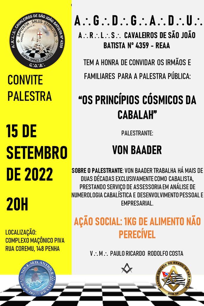 PALESTRA PÚBLICA – OS PRINCÍPIOS CÓSMICOS DA CABALAH